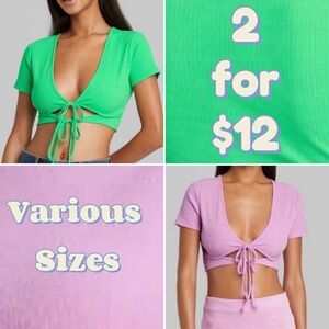 NWT - Wild Fable - Green and Pink Tie-Front Crop Top